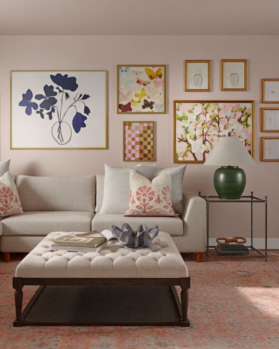 This design was a really fun, cozy, and feminine space that differentiated the 'den' from the main living room. Mixing the client's existing pieces with new accents gave new life to this area of their home.