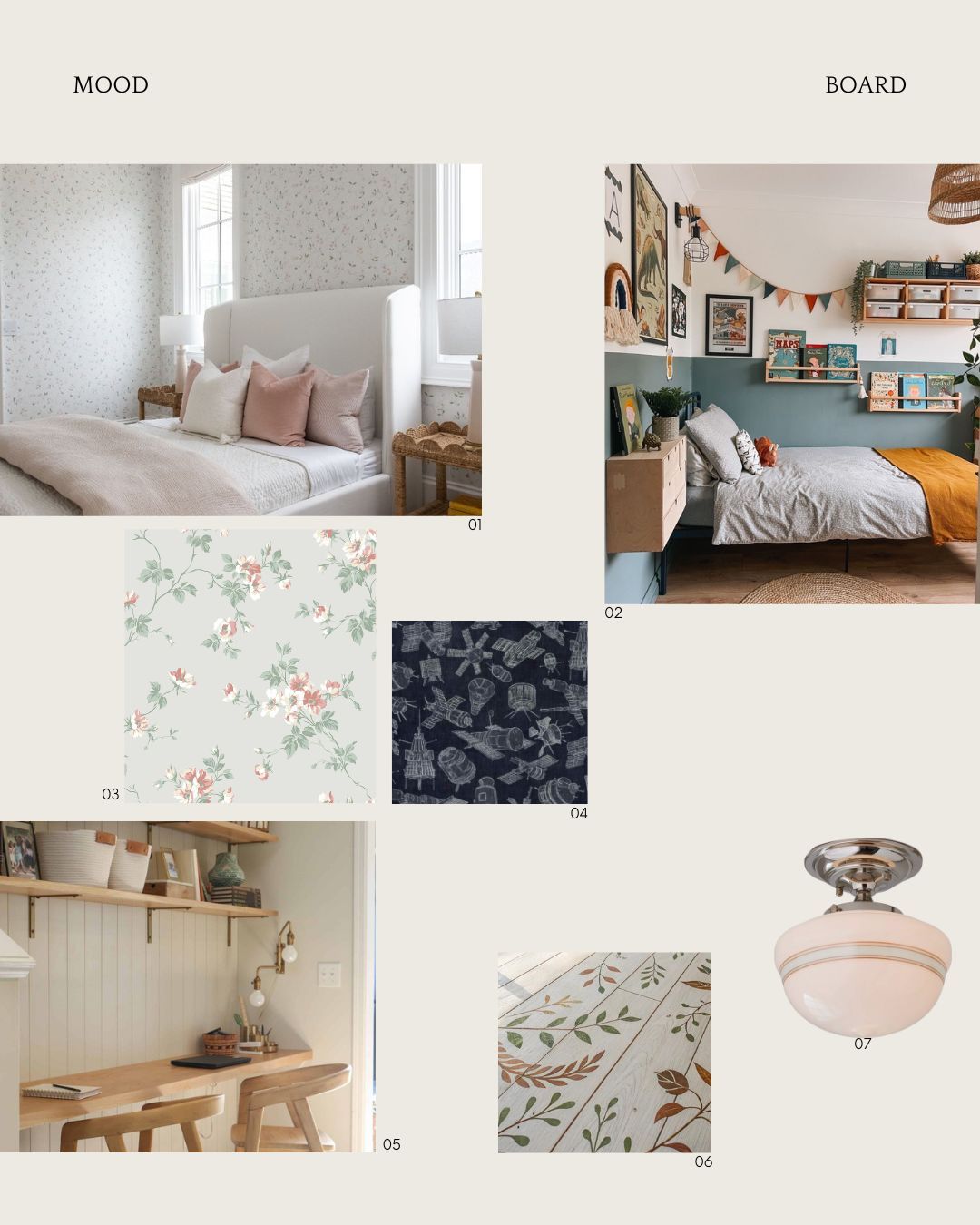 Inspo boards for two very sweet kids rooms in progress with a shared playroom! I cannot wait to see these spaces come to life.