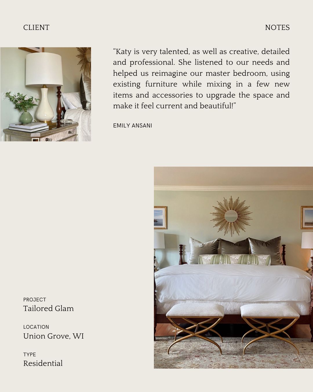 Transforming spaces, one room at a time!

Check out this stunning master bedroom makeover in Union Grove, WI. With a blend of existing furniture and new accessories, we brought a fresh, elegant vibe to the space. 

A big thank you for the Google Review to our clients! They truly make such a difference.