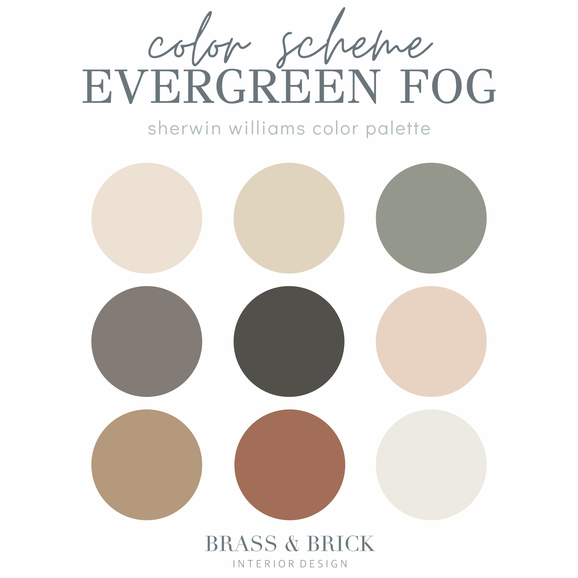 Evergreen Fog Color Palette - Brass and Brick